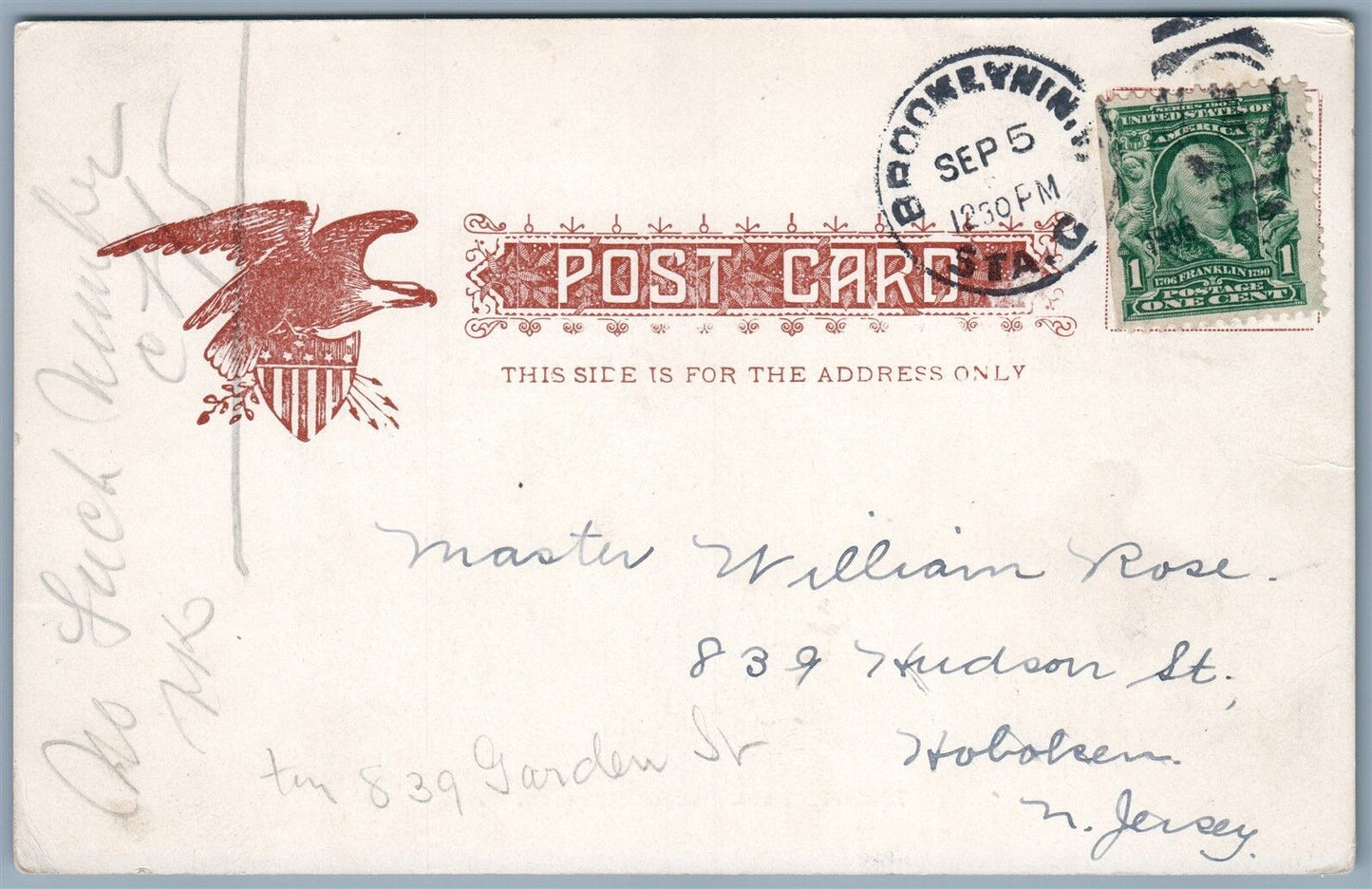 POUGHKEEPSIE NY MARKET STRET UNDIVIDED ANTIQUE POSTCARD w/ CORK CANCEL