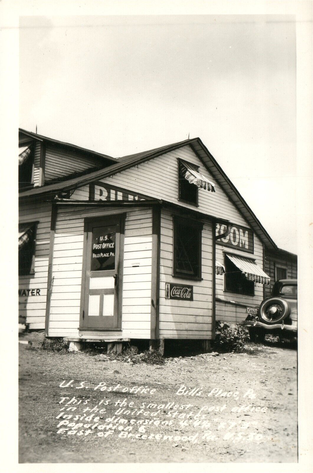 BILL'S PLACE PA POST OFFICE VINTAGE REAL PHOTO POSTCARD RPPC