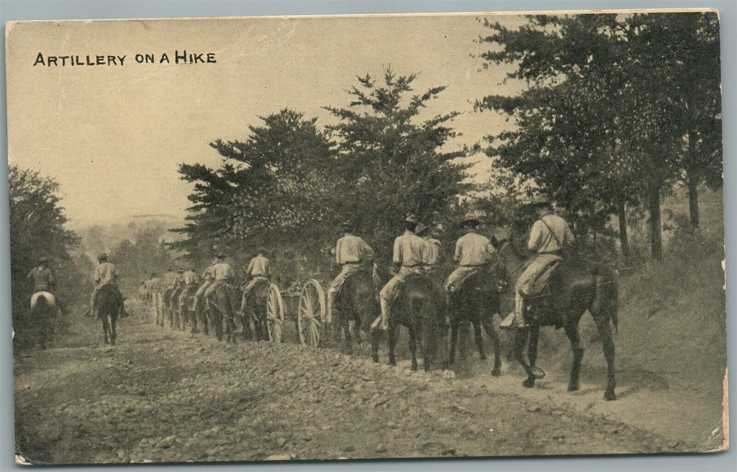 ARTILLERY ON A HIKE ANTIQUE POSTCARD