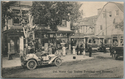 DELAWARE WATER GAP PA TROLLEY TERMINAL & HAUSER'S ANTIQUE POSTCARD