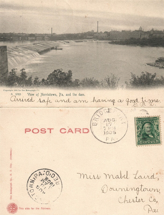 NORRISTOWN PA THE DAM 1905 UNDIVIDED ANTIQUE POSTCARD