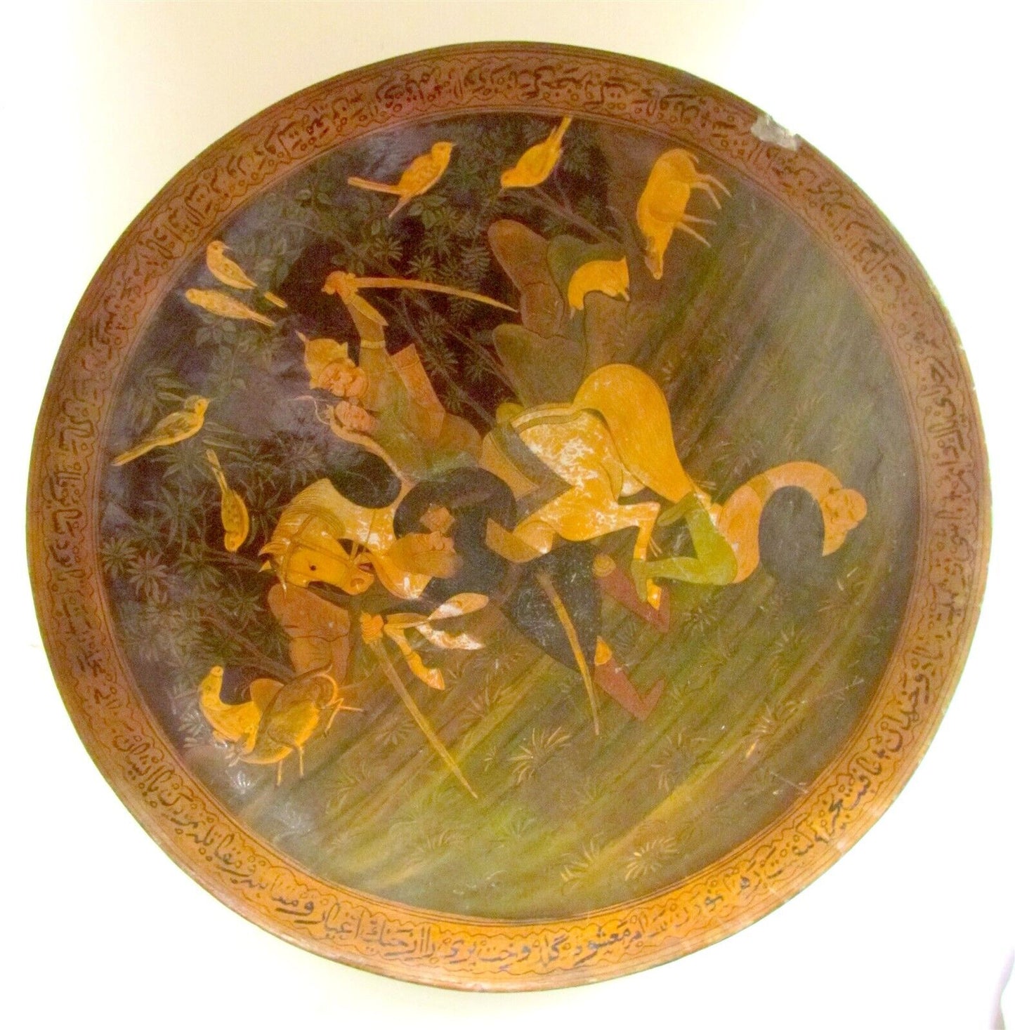 ORIENTAL BATTLE SCENE PAPER MACHE HAND PAINTED LACQUER BOWL antique