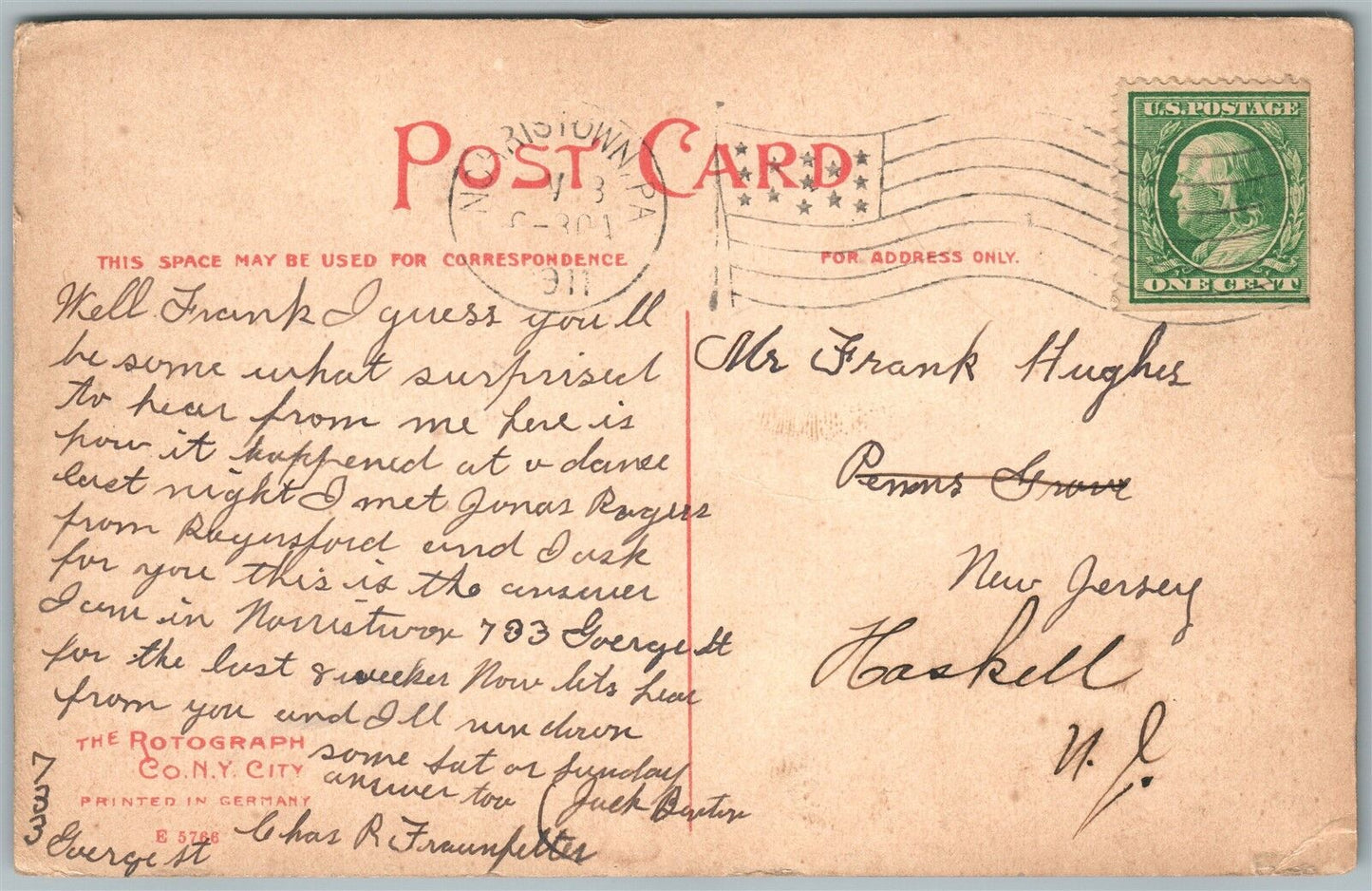 NORRISTOWN PA HIGH SCHOOL 1911 ANTIQUE POSTCARD