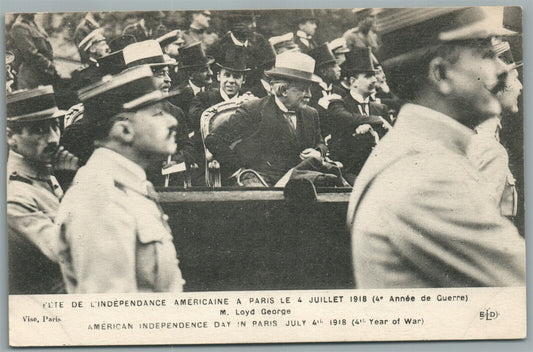 AMERICAN INDEPENDENCE DAY in PARIS ANTIQUE M. LOYD GEORGE ANTIQUE POSTCARD