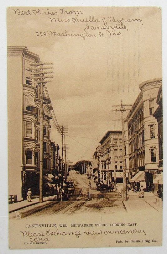 VINTAGE 1906 POSTCARD - JANESVILLE WISCONSIN MILWAUKEE STREET