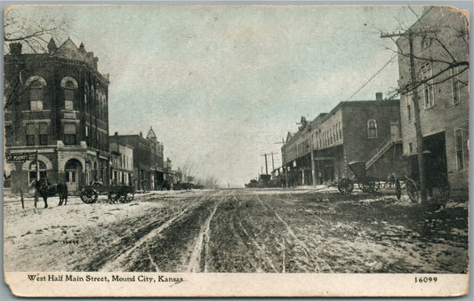 MOUND CITY KS WEST HALF MAIN STREET ANTIQUE POSTCARD