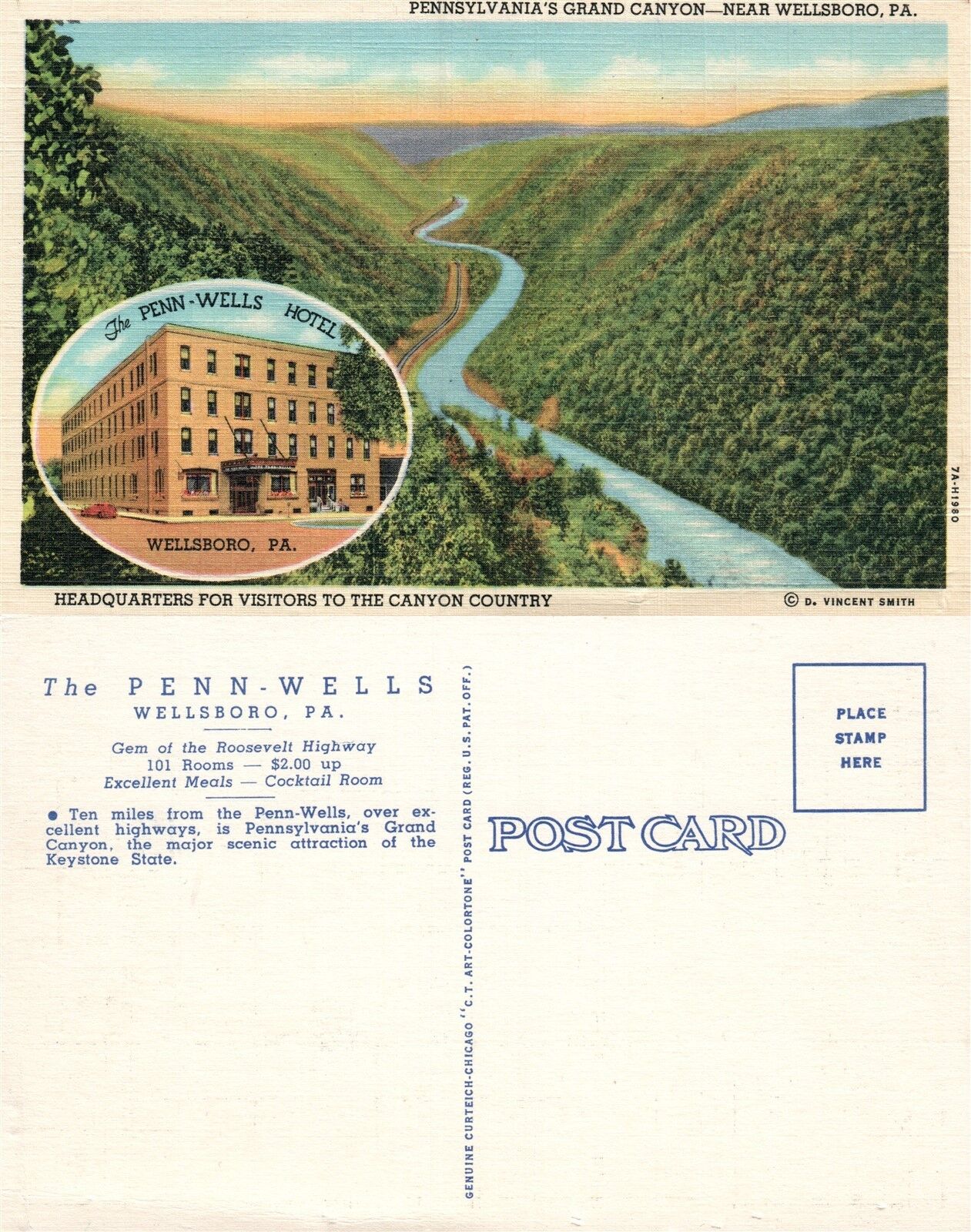 WELLSBORO PA CANYON COUNTRY VISITORS HEADQUARTERS VINTAGE POSTCARD