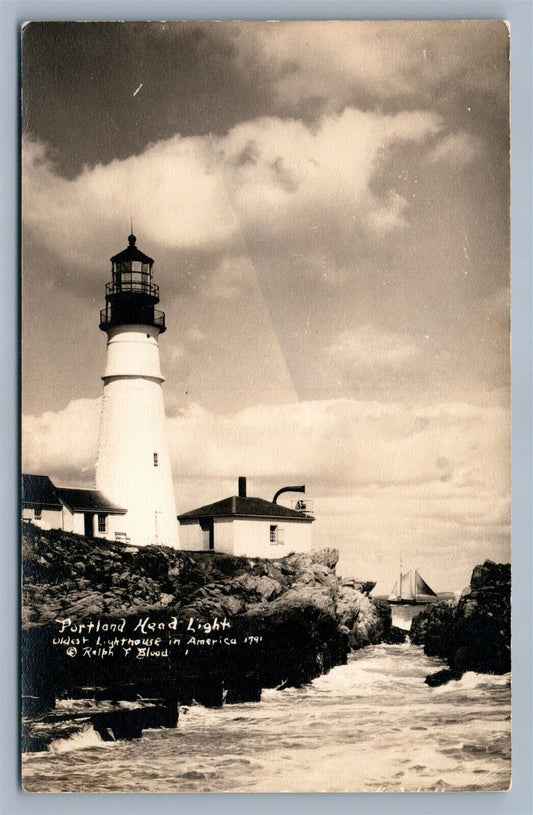 PORTLAND HEAD ME LIGHTHOUSE VINTAGE REAL PHOTO POSTCARD RPPC