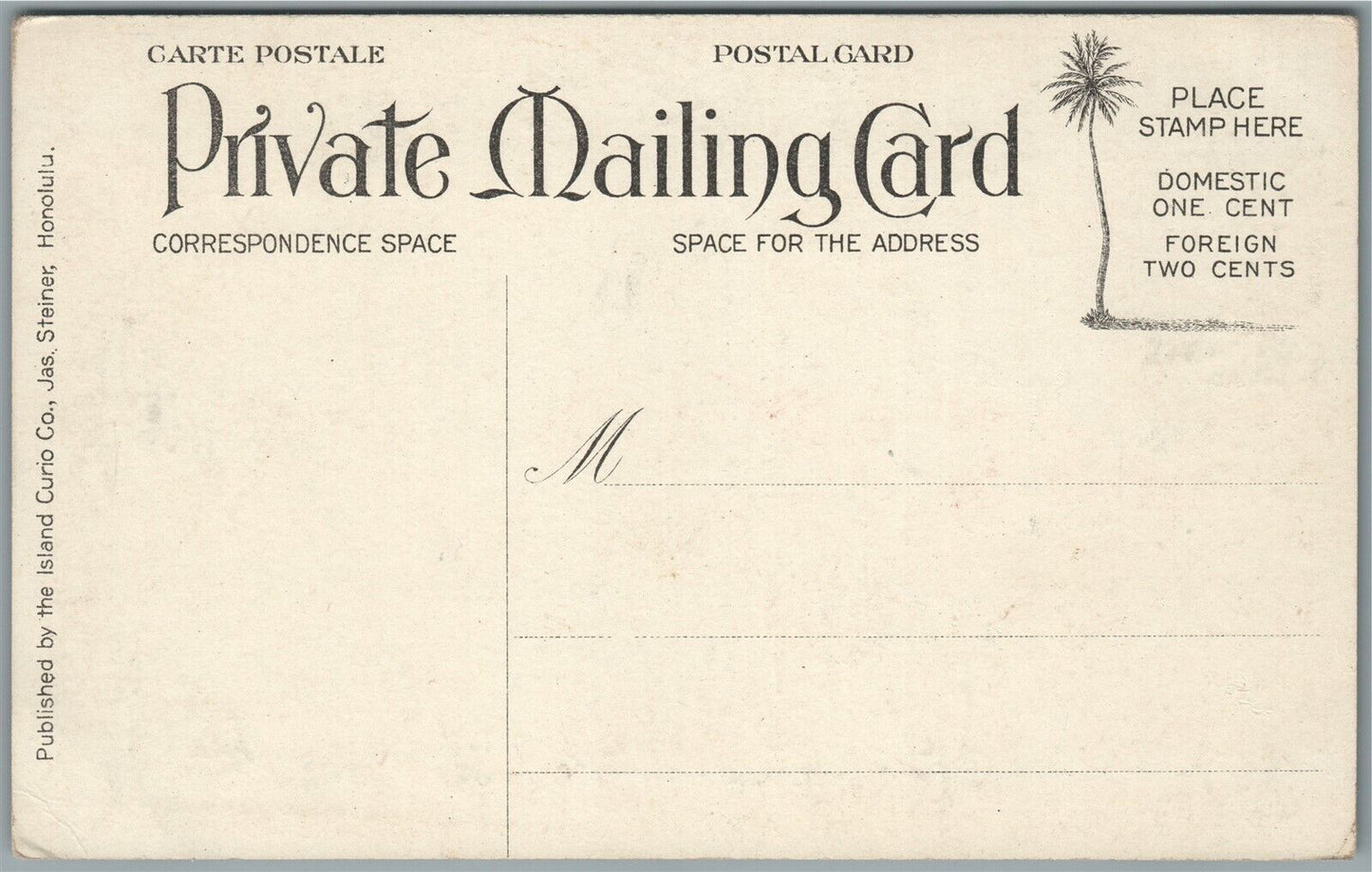 HAWAIIAN ISLANDS COTTAGE HOME ANTIQUE POSTCARD PRIVATE MAILING CARD