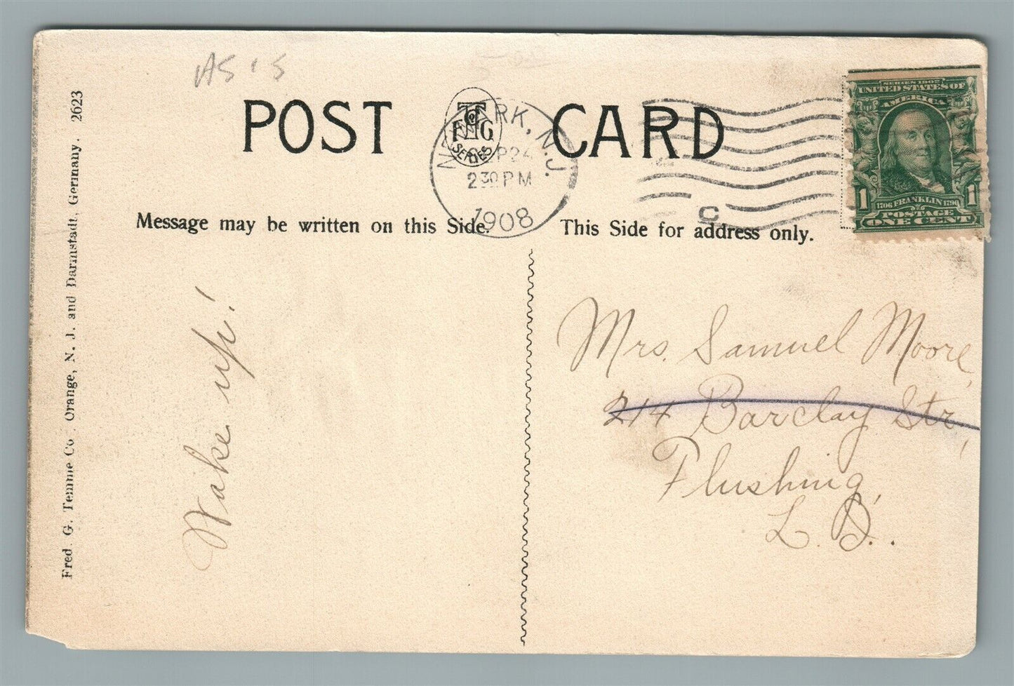 NEWARK NJ M.E. CHURCH VAILSBURG ANTIQUE POSTCARD
