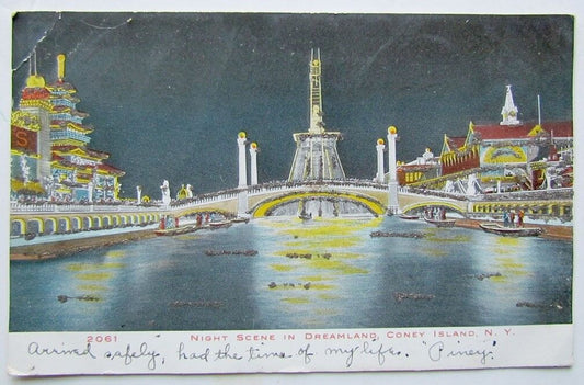 ANTIQUE 1905 UNDIVIDED POSTCARD NIGHT SCENE IN DREAMLAND CONEY ISLAND N.Y.