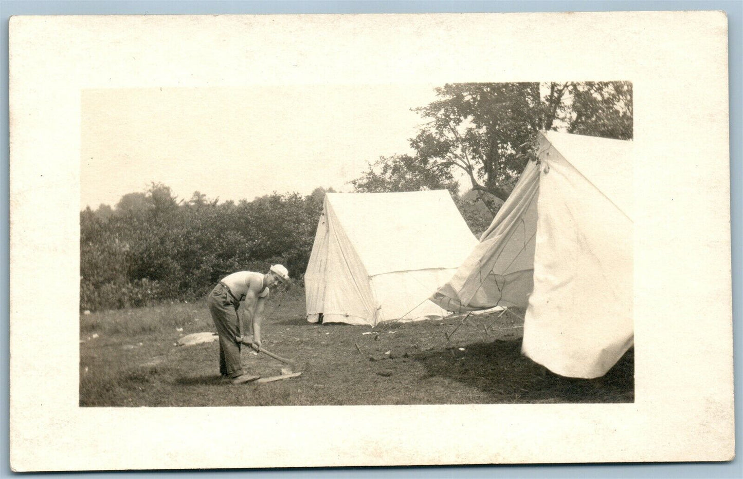 NAVAL CAMP WOOD CHOPPER ANTIQUE REAL PHOTO POSTCARD RPPC