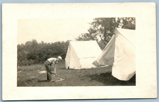 NAVAL CAMP WOOD CHOPPER ANTIQUE REAL PHOTO POSTCARD RPPC