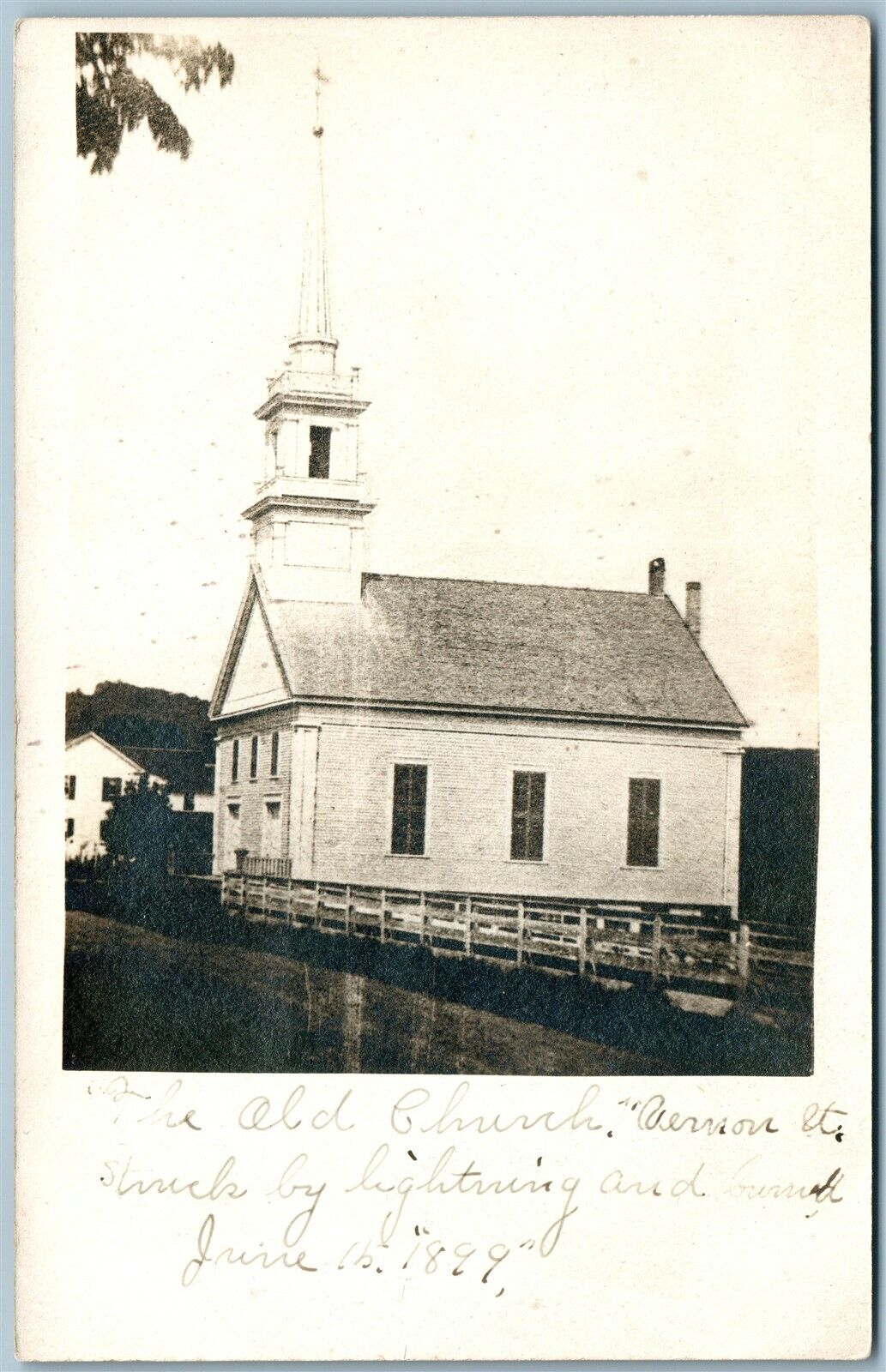 OLD CHURCH STRUCK by LIGHTNING in 1899 ANTIQUE REAL PHOTO POSTCARD RPPC