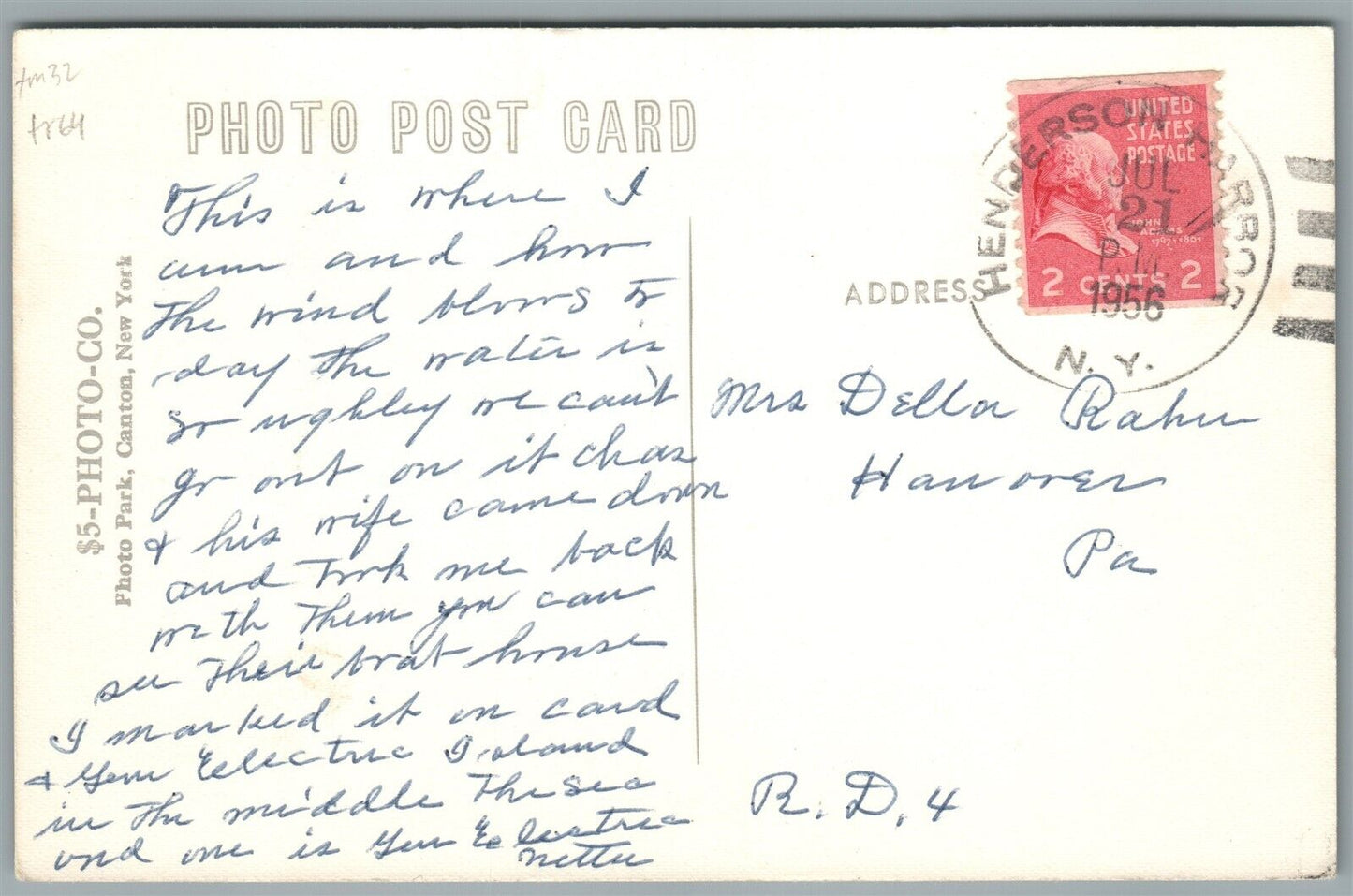 HENDERSON HARBOR NY SHOWSHOE POINT VINTAGE REAL PHOTO POSTCARD RPPC