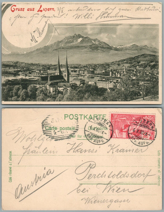 LUZERN SWITZERLAND ANTIQUE POSTCARD w/ STAMP