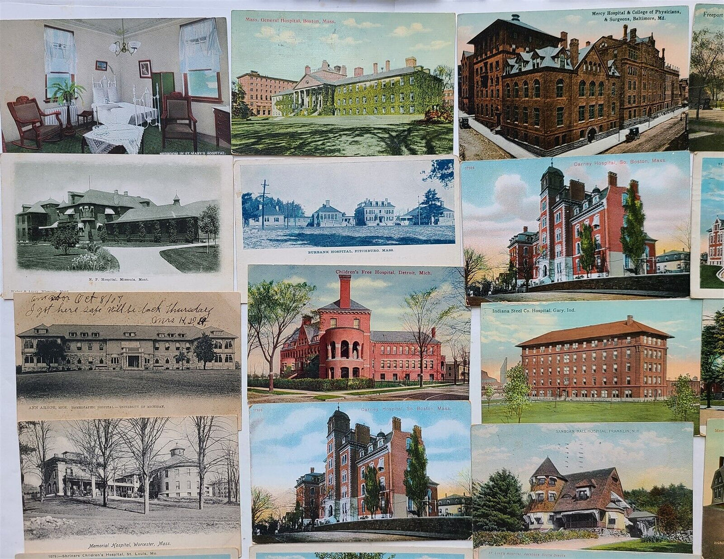 LOT of 59 POSTCARDS w/ HOSPITAL VIEWS