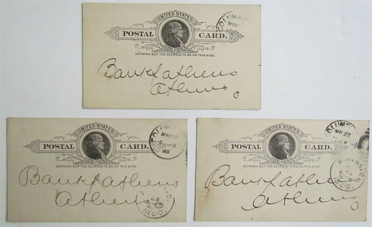 1889 LOT of 3 COLUMBUS OHIO MERCHANT BANK ANTIQUE STATEMENT CARDS POSTCARDS