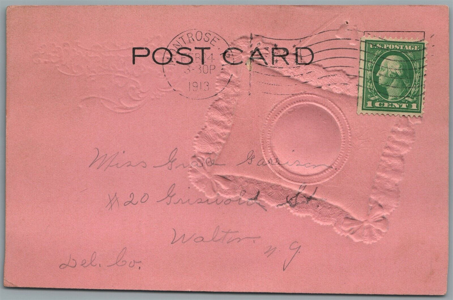 1913 GREETING CARD W/ YOUNG LADY PHOTO ANTIQUE POSTCARD