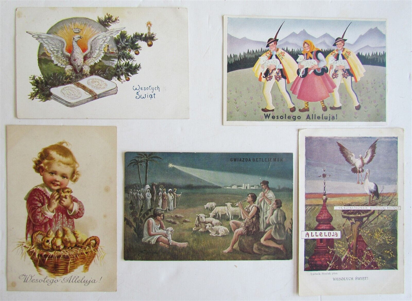 POLAND LOT OF 5 ANTIQUE POLISH POSTCARDS