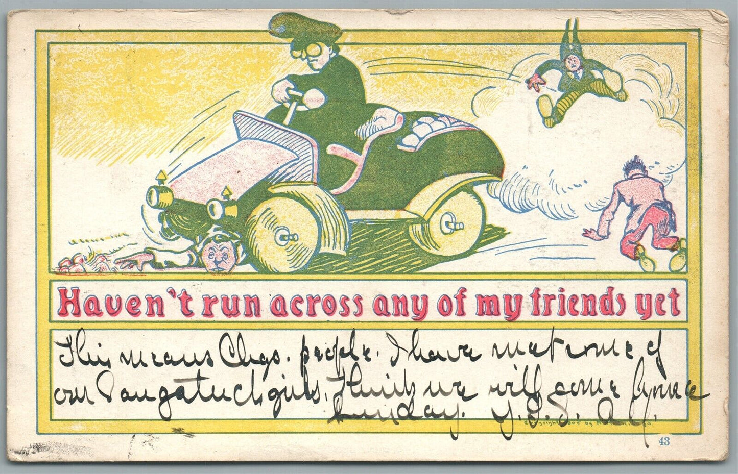 EARLY AUTOMOBILE DRIVER COMIC ANTIQUE POSTCARD