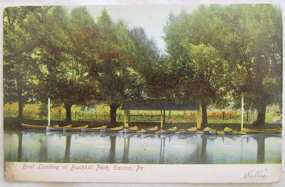 1907 ANTIQUE POSTCARD BOAT LANDING AT BUSHKILL PARK EASTON PA