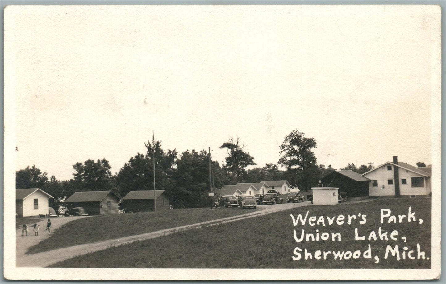 SHERWOOD MI WEAVER'S PARK UNION LAKE VINTAGE REAL PHOTO POSTCARD RPPC