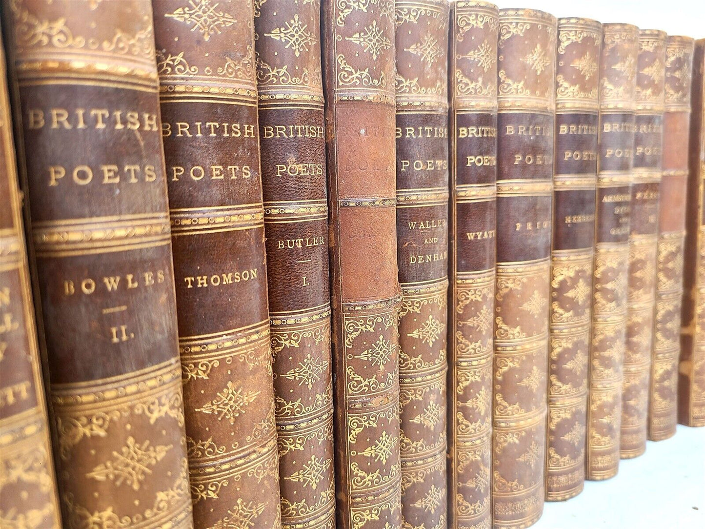 1850s BRITISH POETS 25 VOLUMES SET antique DECORATIVE BINDINGS poetry