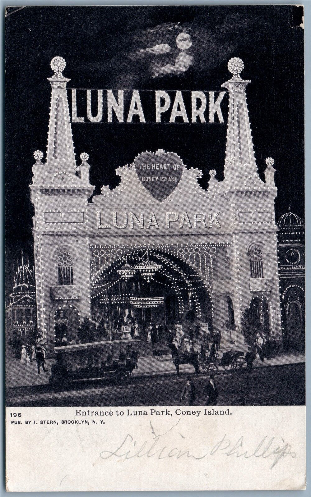 BROOKLYN NY CONEY ISLAND LUNA PARK ENTRANCE 1907 UNDIVIDED ANTIQUE POSTCARD