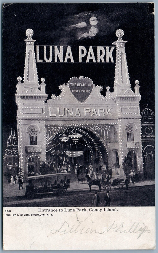 BROOKLYN NY CONEY ISLAND LUNA PARK ENTRANCE 1907 UNDIVIDED ANTIQUE POSTCARD