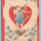 VALENTINE EMBOSSED ANTIQUE POSTCARD CUPID SHOOTING BOW