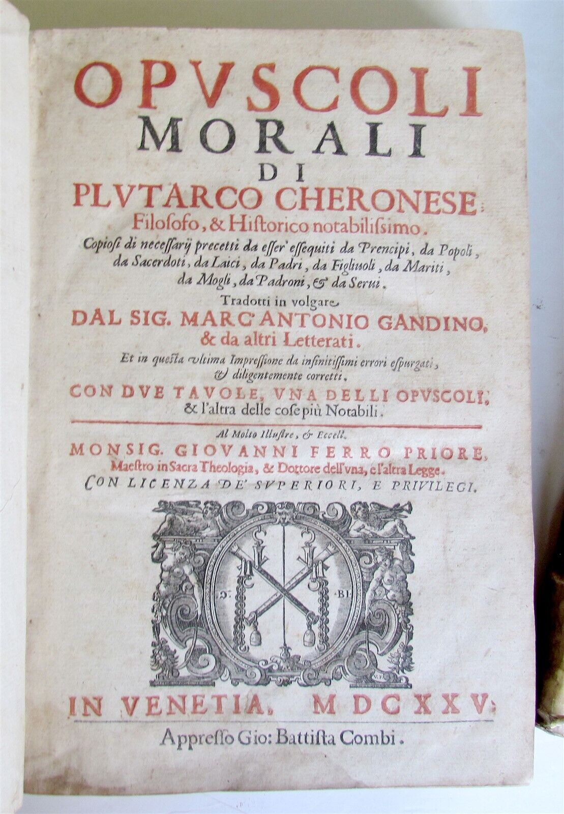 1625 PLUTARCH PHILOSOPHY OPUSCOLI MORALI di PLUTARCO CHERONESE antique