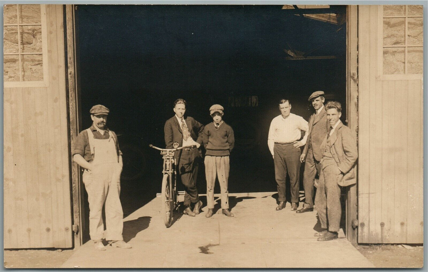 MEN w/ BICYCLE VINTAGE REAL PHOTO POSTCARD RPPC