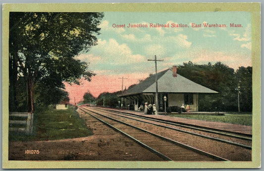 EAST WAREHAM MA RAILROAD STATION RAILWAY TRAIN DEPOT ANTIQUE POSTCARD