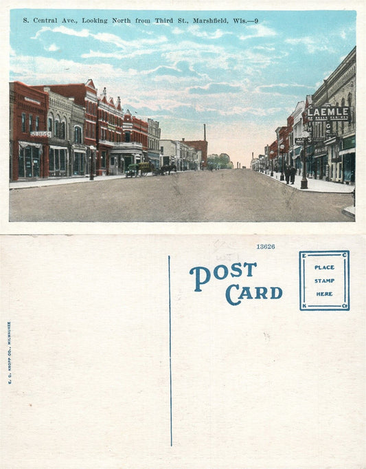 MARSHFIELD WIS. S.CENTRAL AVENUE ANTIQUE POSTCARD