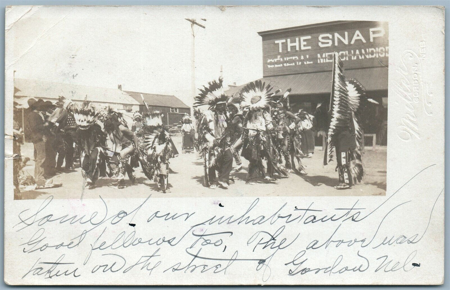 INDIANS at SNAP GENERAL MERCHANDISE GORDON NE 1908 RPPC ANTIQUE REAL PHOTO RPPC