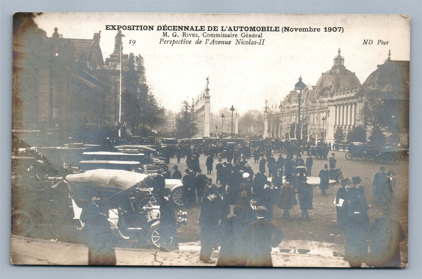 AUTOMOBILE EXPOSITION PARIS NICOLAS II AVE 1907 ANTIQUE REAL PHOTO POSTCARD RPPC