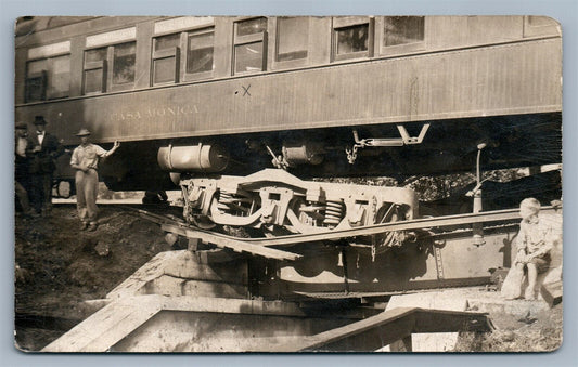 TRAIN WRECK CASA MONICA ANTIQUE REAL PHOTO POSTCARD RPPC railway railroad