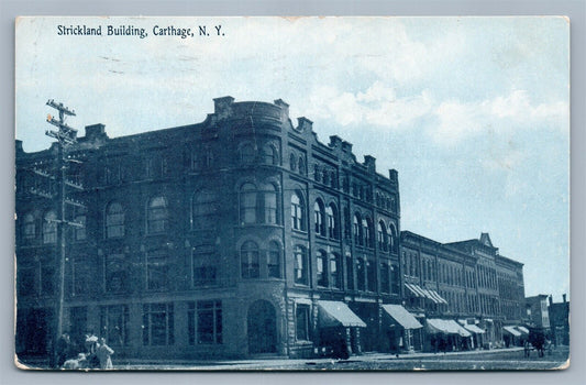 CARTHAGE NY STRICKLAND BUILDING NATIONAL BANK 1911 ANTIQUE POSTCARD