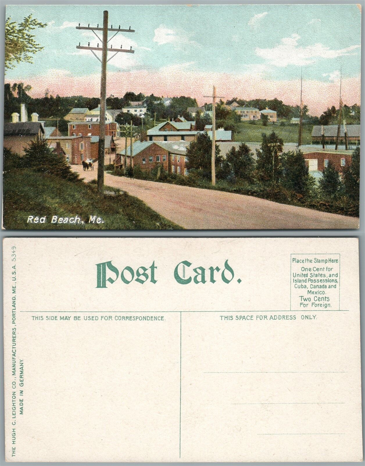 RED BEACH ME ANTIQUE POSTCARD