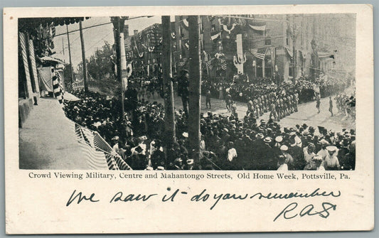 POTTSVILLE PA CROWD VIEWING MILITARY ANTIQUE POSTCARD