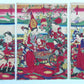 JAPANESE WOODBLOCK TRIPTYCH PRINT ANTIQUE by TOYOHARA CHIKANOBU MEIJI 1880s