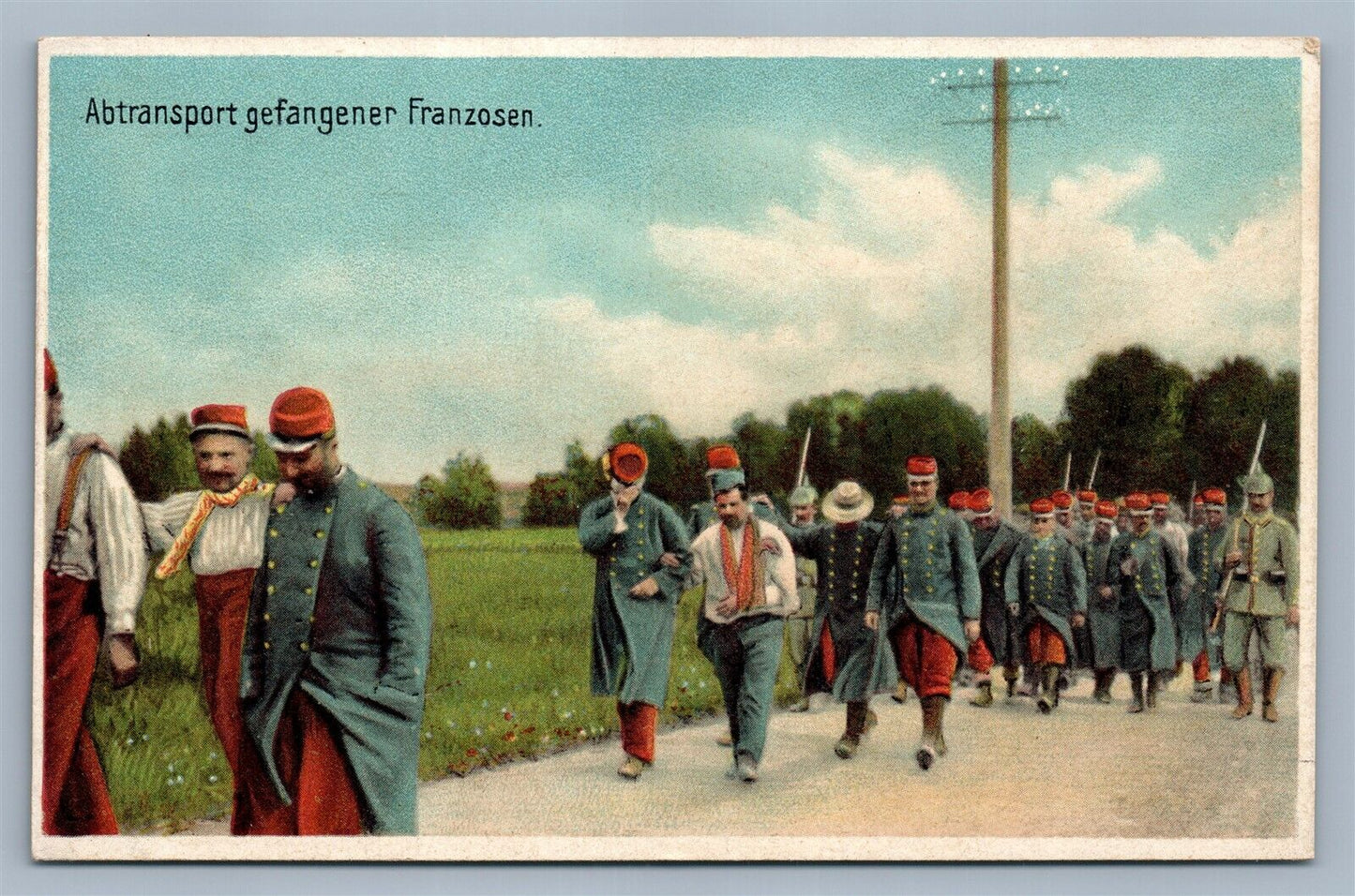 MILITARY FRENCH PRISONERS ANTIQUE POSTCARD ABTRANSPORT GEFANGENER FRANZOSEN