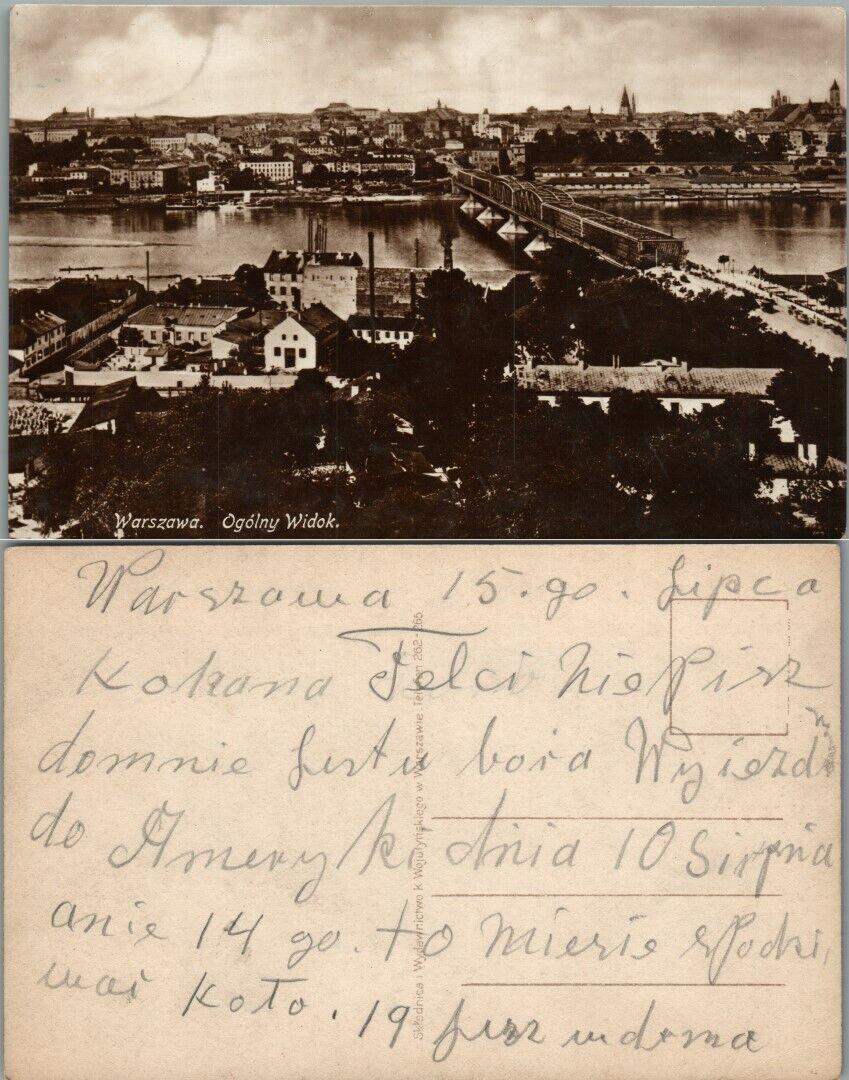 VINTAGE POLISH RPPC REAL PHOTO POSTCARD GENERAL VIEW OF WARSAW POLAND