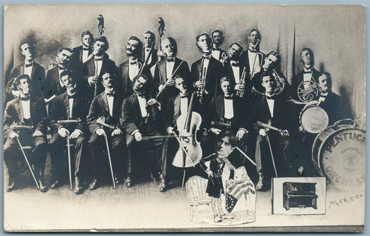 PENTUCKET ORCHESTRA 1910 PHOTOMONTAGE ANTIQUE REAL PHOTO POSTCARD RPPC