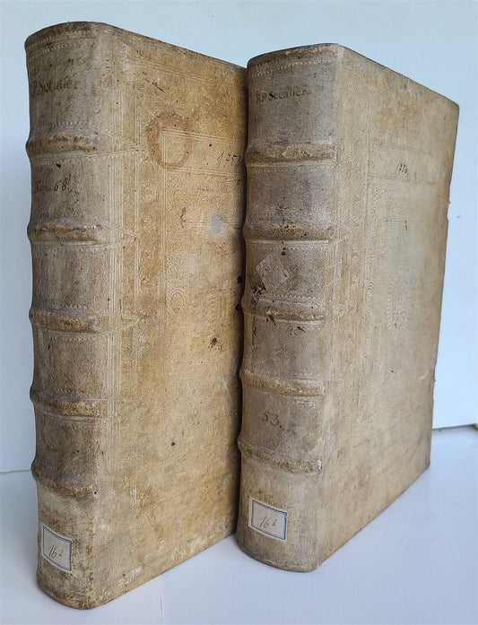 1753 - 1756 2 VOLUMES PIGSKIN BOUND FOLIOS w/ CLASPS antique SERMONS by SEEAUER