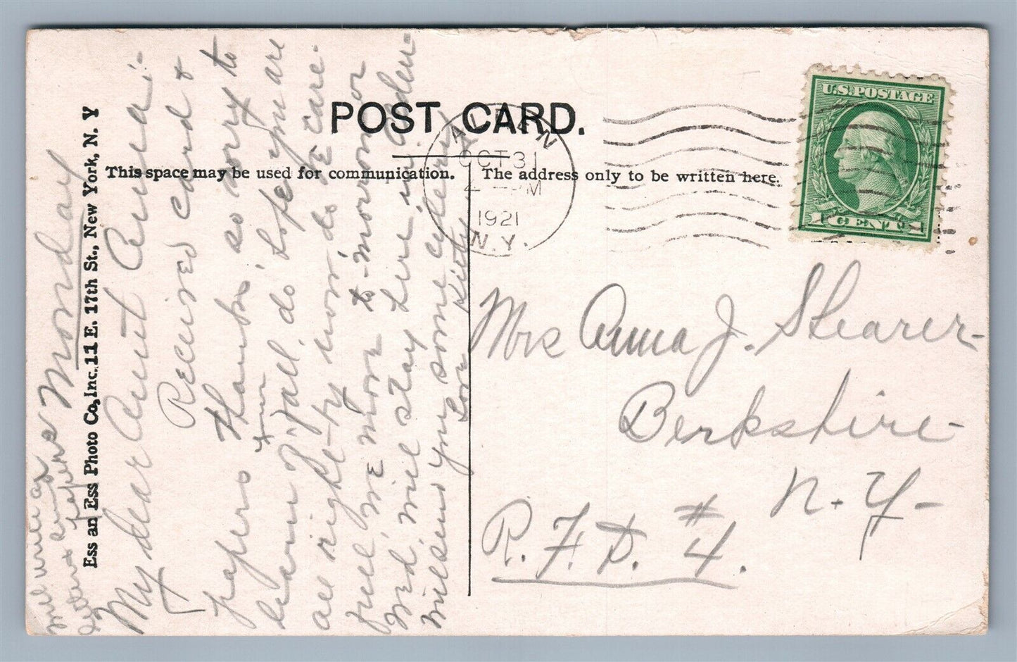 ALDEN NY MAIN STREET LOOKING WEST 1921 ANTIQUE POSTCARD