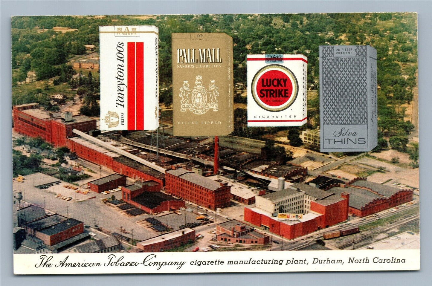 DURHAM NC AMERICAN TOBACCO CO. CIGARETTE PLANT ADVERTISING VINTAGE POSTCARD