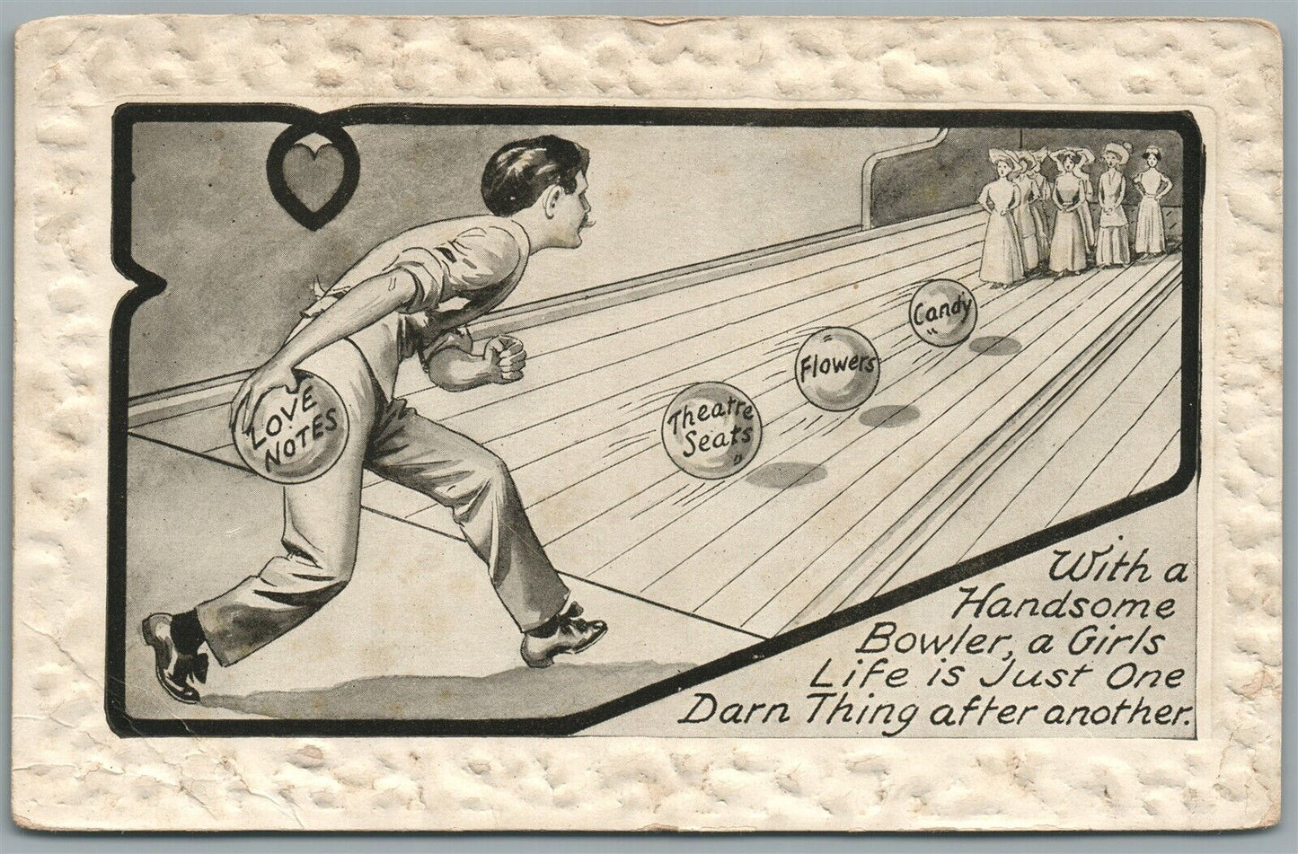 BOWLING COMIC handsome bowler ANTIQUE POSTCARD