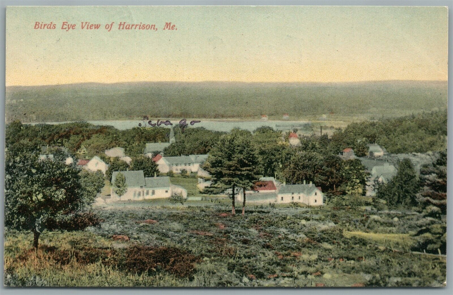 HARRISON ME BIRDS EYE VIEW ANTIQUE POSTCARD